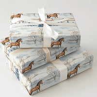 Equestrian Christmas Gift Wrap, Watercolor Winter Horse Wrapping Paper, Rustic Snow Scene Present Wrap, Horse Lover Holiday Wrapping Paper