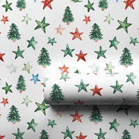 Holiday Star Gift Wrap, Watercolor Christmas Trees Wrapping Paper, Colorful Xmas Trees Gift Wrap Roll, Festive Winter Holiday Wrapping Paper