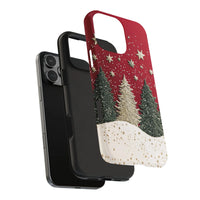 Winter Forest Snowflake Phone Case, Christmas Tree Phone Case for iPhone, Red Holiday Pattern Phone Cover