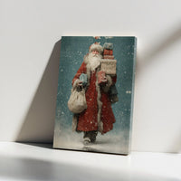 Nostalgic Winter Scene Canvas Print, Vintage Santa Claus Canvas Wall Art, Santa Presents Canvas Decor, Holiday Wall Art, Christmas Home Present