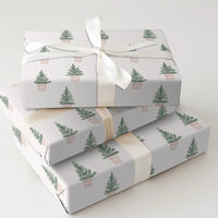 Minimalist Pine Holiday Gift Wrap, Potted Christmas Tree Wrapping Paper, Pink Pot Tree Wrapping Paper, Modern Festive Gift Wrap Roll