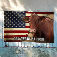250 Years Strong Cow American Flag | Farmhouse Patriotic Decor | Double-Sided Weather-Resistant Polyester | USA Heritage Gift