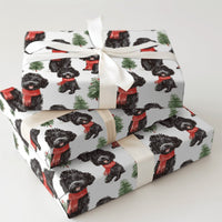 Watercolor Dog Holiday Gift Wrap, Black Poodle Christmas Wrapping Paper, Curly Puppy Scarf Wrapping Paper, Winter Holiday Gift Wrap Roll
