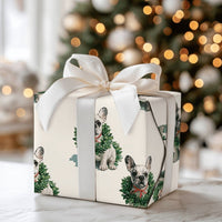 Puppy Wreath Holiday Gift Wrap, French Bulldog Christmas Wrapping Paper, Frenchie Dog Xmas Wrapping Paper