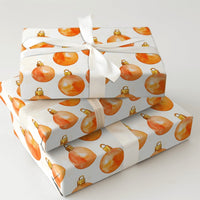 Gold Bauble Holiday Wrapping Paper, Orange Ornament Christmas Wrapping Paper, Watercolor Festive Wrapping Paper, Winter Seasonal Gift Wrap