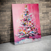 Pastel Holiday Tree Canvas Print, Pink Christmas Tree Canvas Wall Art, Abstract Xmas Tree Canvas Decor, Pink Tree Wall Poster