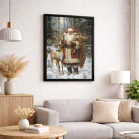 Reindeer Forest Canvas Print, Vintage Santa Claus Canvas Art, Winter Holiday Canvas Decor, Christmas Wall Art Canvas, Festive Seasonal Present