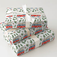 Retro Red Camper Van Gift Wrap, Vintage Camper Christmas Wrapping Paper, Winter Travel Holiday Wrapping Paper, Festive Road Trip Gift Wrap