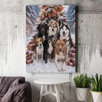 Festive Dog Pack Holiday Art Print, Christmas Dogs Wall Art, Snowy Christmas Tree Dogs Poster, Adorable Pet Lover Xmas Decor Digital Download