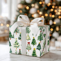 Festive Holiday Tree Gift Wrap, Watercolor Christmas Trees Wrapping Paper, Green Xmas Trees Wrapping Paper, Winter Forest Holiday Gift Wrap