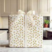 Shimmer Holiday Bells Gift Wrap, Golden Bell Wrapping Paper, White and Gold Christmas Wrapping Paper, Festive Winter Holiday Wrapping Paper