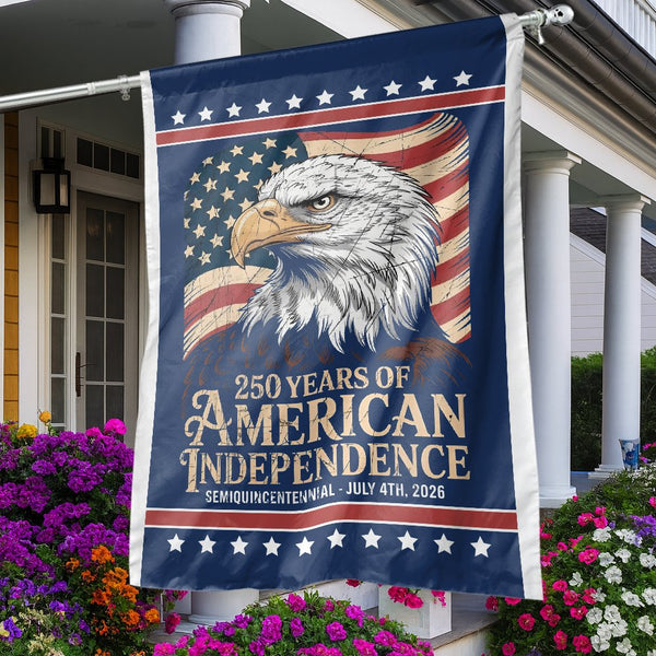 250 Years American Independence House Flag | Semiquincentennial Bald Eagle Design | Weather-Resistant Premium Polyester | Patriotic 2026 Celebration Gift
