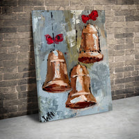Copper Holiday Ornaments Red Bow Canvas, Christmas Bell Wall Art Digital Download, Festive Winter Decor, Printable Art