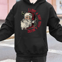 Retro Santa Claus Christmas Hooded Sweatshirt, I Love A Man with A Beard Hoodie, Humorous Xmas Wife Holiday Pullover Hoodie, Winter Present