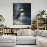 Winter Night Snowman Painting, Snowman Canvas Wall Art, Holiday Snowman Art Print, Farmhouse Christmas Decor, Printable Digital Download