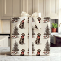 Vintage Dog Christmas Gift Wrap, Chocolate Labrador Wrapping Paper, Chocolate Lab Holiday Wrapping Paper, Dog Lover Present Wrap Roll