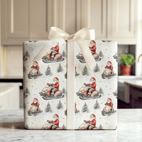 Watercolor Santa Gift Wrap, Santa on Snowmobile Wrapping Paper, Winter Sports Christmas Wrapping Paper, Whimsical Holiday Gift Wrap Roll
