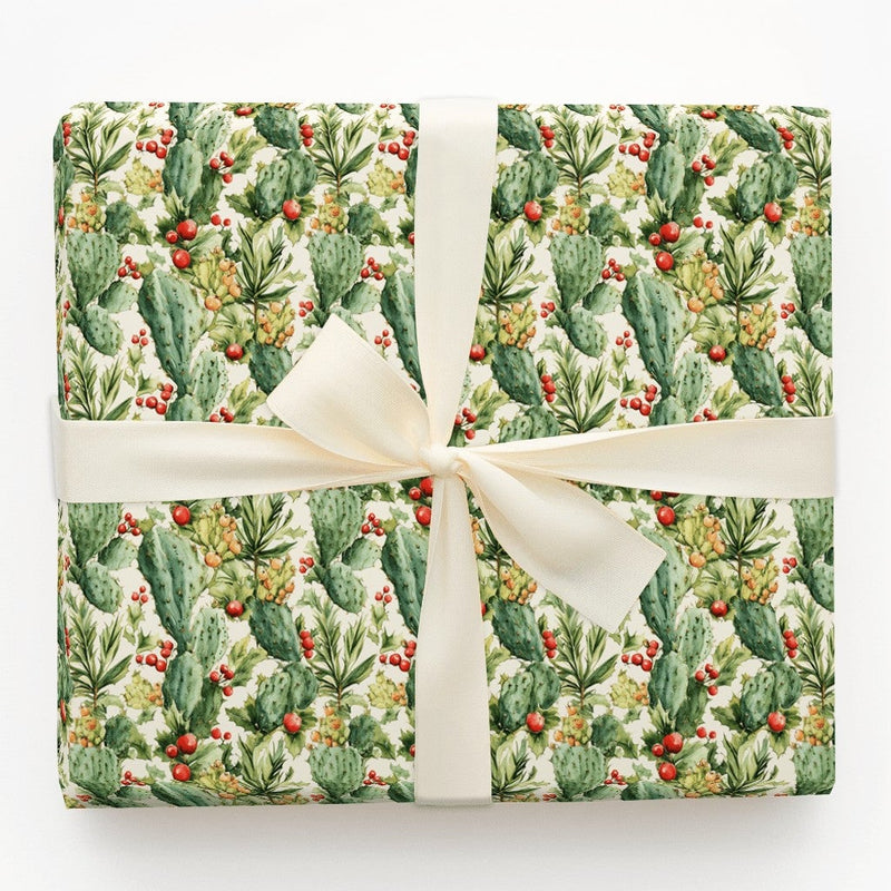 Southwestern Holly Gift Wrap, Watercolor Cactus Christmas Wrapping Paper, Desert Holiday Wrapping Paper, Festive Xmas Wrap