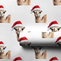 Watercolor Santa Hat Animal Gift Wrap, Christmas Camel Wrapping Paper, Whimsical Holiday Present Wrapping Paper, Winter Gift Wrap Roll