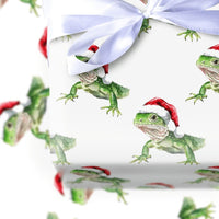 Santa Hat Lizard Gift Wrap, Iguana Christmas Wrapping Paper, Watercolor Reptile Wrapping Paper, Humorous Animal Holiday Wrapping Paper
