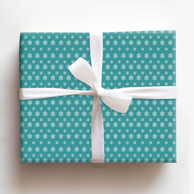 Winter Wonderland Gift Wrap, Teal Snowflake Wrapping Paper, White Snowflake Wrapping Paper, Festive Holiday Christmas Wrapping Paper