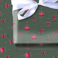 Magenta Bauble Holiday Gift Wrap, Vintage Ornament Christmas Wrapping Paper, Sage Green Xmas Wrapping Paper, Elegant Winter Gift Wrap Roll