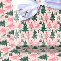 Whimsical Holiday Gift Wrap, Pink and Green Christmas Tree Wrapping Paper, Adorable Winter Present Paper, Xmas Tree Wrapping Paper, Gift Wrap