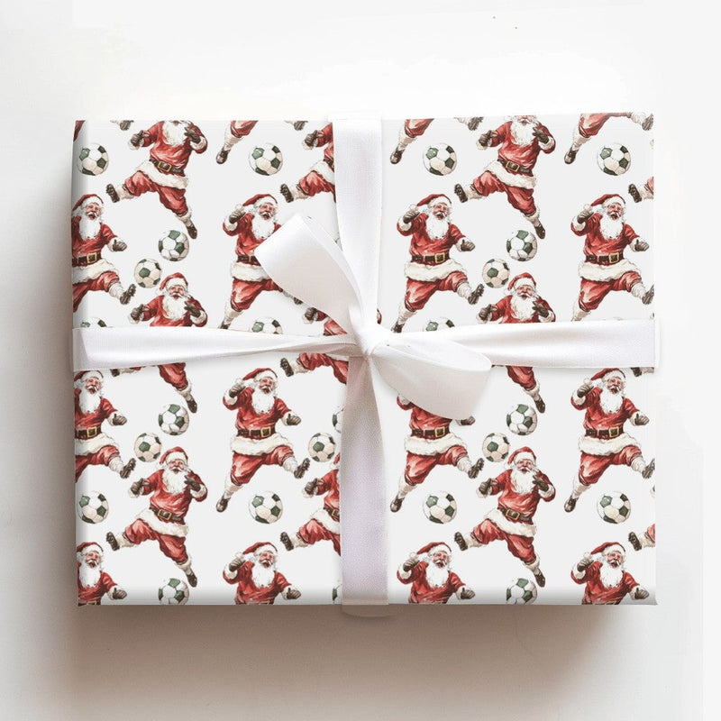 Sports Christmas Gift Wrap, Soccer Santa Claus Wrapping Paper, Football Player Holiday Paper, Soccer Coach Xmas Present Wrapping Paper Roll