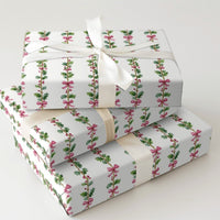 Pink Bow Garland Holiday Gift Wrap, Watercolor Holly Christmas Wrapping Paper, Festive Botanical Wrapping Paper, Elegant Gift Wrapping Paper