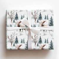 Winter Forest Holiday Gift Wrap, Watercolor Moose Christmas Wrapping Paper, Rustic Wildlife Wrapping Paper, Snowy Nature Gift Wrapping Paper