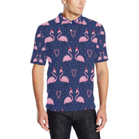 Pink Flamingo Holiday Polo Shirt, Santa Hat Flamingo Christmas Polo Shirt, Tropical Christmas Golf Shirt, Humorous Xmas Mens Polo Shirt Present