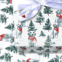 Snowy Pine Dog Wrapping Paper, White Labrador Christmas Wrapping Paper, Winter Holiday Puppy Wrapping Paper