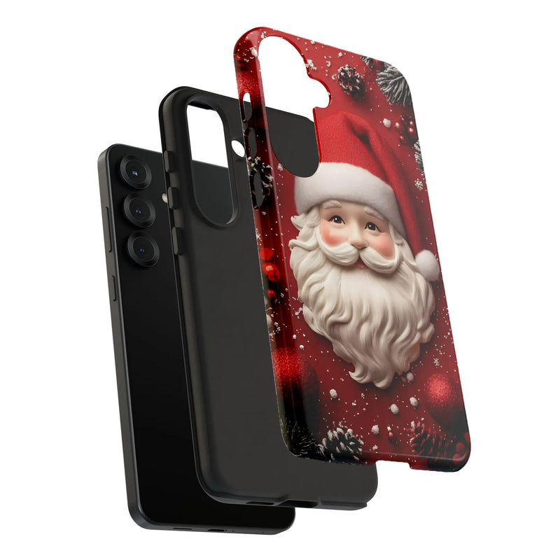 3D Christmas Winter Snowflakes Pinecones Phone Case, Santa Claus Samsung Galaxy Phone Case, Holiday Festive Phone Cover, Tough Phone Case