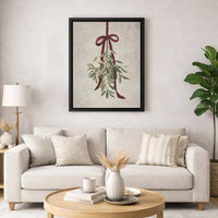 Rustic Christmas Holiday Canvas, Vintage Mistletoe Canvas Wall Art, Botanical Winter Canvas Print, Festive Seasonal Farmhouse Wall Decor