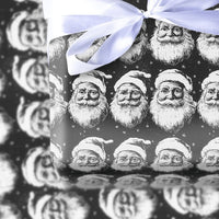 Black and White Santa Claus Gift Wrap, Vintage Santa Wrapping Paper, Retro Monochrome Wrapping Paper, Christmas Holiday Gift Wrap Paper