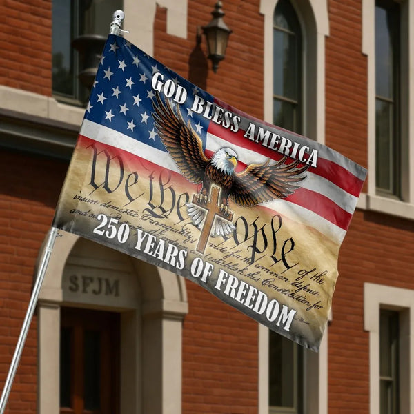 Patriotic Eagle House Flag | 250 Years of Freedom We The People Design | Weather Resistant Polyester | Christian Patriot Home Decor Gift