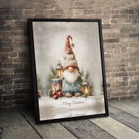 Watercolor Holiday Gnome Print, Christmas Gnome Canvas Wall Art, Festive Xmas Lantern Poster, Winter Home Decor Digital Download