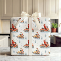 Watercolor Snowmobile Santa Gift Wrap, Snowmobile Santa Wrapping Paper, Winter Adventure Santa Wrapping Paper, Christmas Holiday Gift Wrap