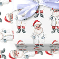 Medical Worker Gift Wrap, Doctor Santa Wrapping Paper, Lab Coat Nurse Christmas Wrapping Paper, Healthcare Hero Holiday Wrapping Paper