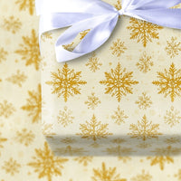 Winter Wedding Gift Wrap, Gold Snowflake Christmas Wrapping Paper, Elegant Cream Holiday Wrapping Paper, Metallic Gold Snowflake Gift Wrap
