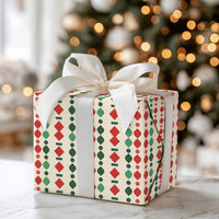 Red and Green Diamond Holiday Gift Wrap, Geometric Christmas Wrapping Paper, Retro Garland Present Wrap, Festive Winter Wrapping Paper Roll