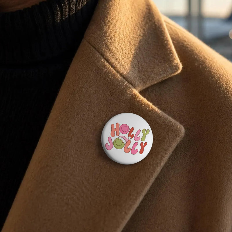 Retro Groovy Christmas Smiley Face Pinback, Holly Jolly Pin Button, Festive Holiday Badge, Adorable Xmas Pin Button, Winter Present for Her
