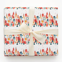 NYC Watercolor Gift Wrap, City Skyline Christmas Wrapping Paper, Urban Winter Holiday Wrapping Paper, New York City Gift Wrap Roll