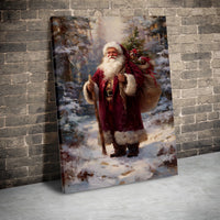 Snowy Forest Canvas Painting, Santa Claus Canvas Art, Christmas Wall Art, Vintage Santa Canvas Print, Winter Holiday Home Decor Present