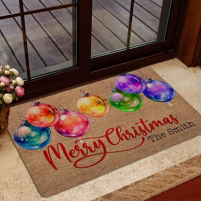 Custom Family Name Welcome Mat, Personalized Christmas Doormat, Holiday Front Entrance Doormat, Winter Porch Doormat, Xmas Decor Present