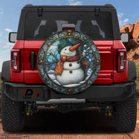 Vintage Winter Holiday Wheel Cover, Stained Glass Snowman Spare Tire Cover, Festive Christmas Tire Cover for Jeep SUV Car