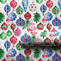 Holiday Ornament Gift Wrap, Watercolor Christmas Wrapping Paper, Colorful Xmas Tree Wrapping Paper, Festive Winter Holiday Gift Wrap Roll