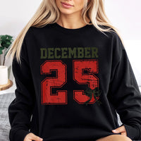 Retro Distressed Varsity Number Crewneck, December 25 Christmas Sweatshirt, Comfy Xmas Holiday Sweater, Vintage Aesthetic Graphic Pullover