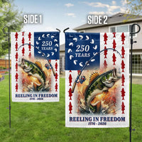 Bass Fishing Garden Flag | 250 Years Reeling in Freedom American Flag Design | Double-Sided Polyester | Patriotic Gift for Fishermen