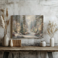 Snowy Woods Path Canvas Print, Enchanted Winter Forest Canvas Wall Art, Seasonal Christmas Landscape Canvas Decor, Comfy Cabin Wall Art